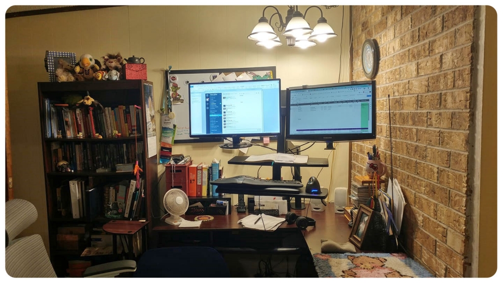 Standing desk with dual monitors